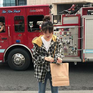 Hooded Plaid Light Jacket Black - One Size