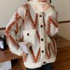 Patterned Buttoned Jacket Beige - One Size