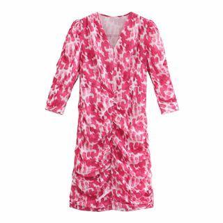 Elbow-sleeve Tie Dye Sheath Dress