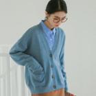 Plain Buttoned Cardigan Blue - One Size