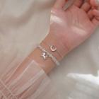 Set: 925 Sterling Silver Unicorn Cat Eye Stone Bracelet + Rhinestone Moon Bracelet