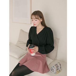 Collarless Double-breasted Pleated Blouse