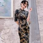 Elbow-sleeve Tie Dye Qipao