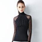 Mock Neck Shirred Tulle Top