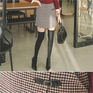 Buckle-trim Houndstooth Mini Skirt