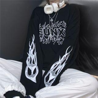 Couple Matching Long Sleeve Fire Print Top