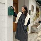 Half-placket Fleece-lined Denim Long Dress Black - One Size