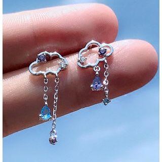 925 Sterling Silver Rhinestone Cloud Fringed Earring