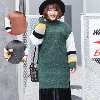 Color Block High-neck Knit Tunic