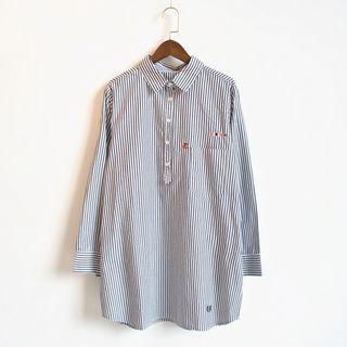 Embroidered Striped Half Placket Shirt