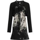 Set: Spaghetti Strap Tie-dyed A-line Dress + Long-sleeve Crop Top Black - One Size