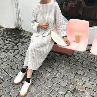Window Pane Long Sleeve Midi Dress
