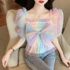 Gradient Bow Cropped Blouse