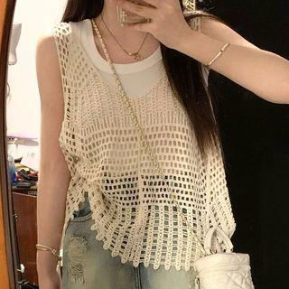 Crew Neck Tank Top / Cutout Knit Vest