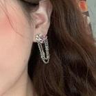 Heart Rhinestone Chain Asymmetrical Alloy Earring 1 Pair - Pink - One Size