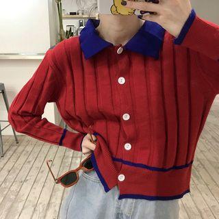 Polo Color Panel Knit Cardigan