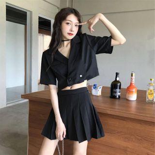Cropped Short-sleeve Blouse / Mini A-line Skirt