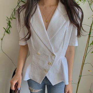 Elbow-sleeve Double Breasted Shirt