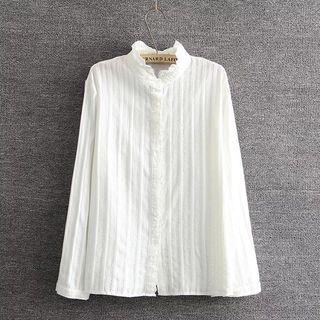Frilled Neck Long-sleeve Blouse