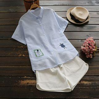 Short-sleeve Seersucker Striped Shirt