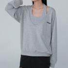Set: V-neck Sweatshirt + Crop Tank Top Gray - One Size