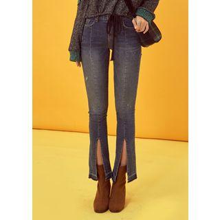 Washed Slit Boot-cut Jeans
