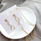Faux Pearl Chained Hair Clip Earring 1 Pair - As Shown In Figure - One Size