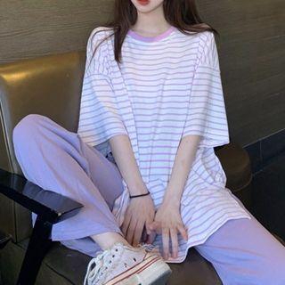 Elbow-sleeve Striped T-shirt / Pants