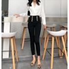 V-neck Long-sleeve Top / High-waist Skinny Pants