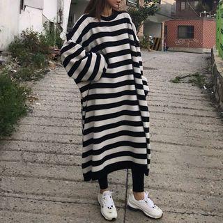 Stripe Oversize Long-sleeve Dress Stripes - Black & White - One Size