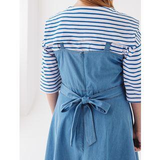 Sailor-collar Patched Stripe T-shirt