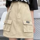 Chain Accent High-waist Mini A-line Skirt