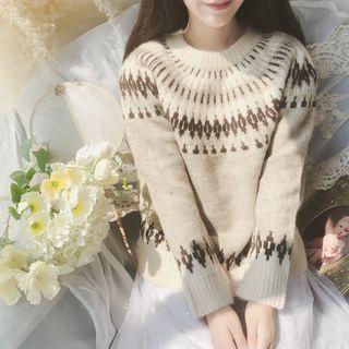 Patterned Sweater Camel - One Size