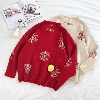 Snow Flower Crewneck Long-sleeve Sweater