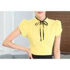 Short-sleeve Tie-neck Shirt / Pencil Skirt