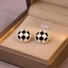 Checker Faux Pearl Alloy Earring 1 Pair - Houndstooth - Black & White - One Size