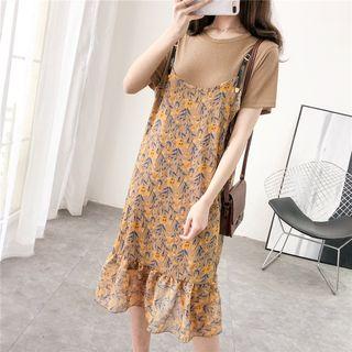 Set: Plain T-shirt + Sleeveless Floral Dress