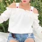Heart Embroidered Cold Shoulder 3/4-sleeve Top
