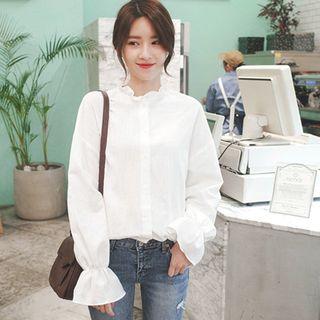 Frill-edge Crinkled Cotton Blouse