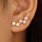Faux Pearl Rhinestone Star Earring 6717 - Gold - One Size