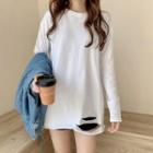 Round-neck Plain Oversize Ripped Top