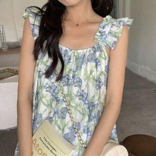 Sleeveless Floral A-line Midi Dress Floral - Blue & Green - One Size