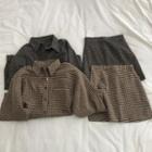 Plaid Long-sleeve Shirt / Mini A-line Skirt