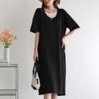 U-neck Lace-layered Midi Dress
