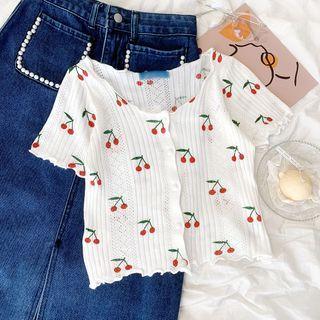 Short-sleeve Ruffle Trim Knit Top White - One Size