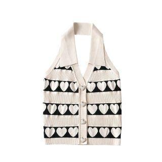 Heart Print Collared Halter Sweater Vest