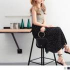 Thin Pleated Satin Dotted Maxi Skirt