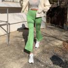 Band-waist Ribbed Boot-cut Pants