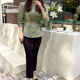 Drawstring-waist Printed Blouse