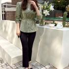 Drawstring-waist Printed Blouse